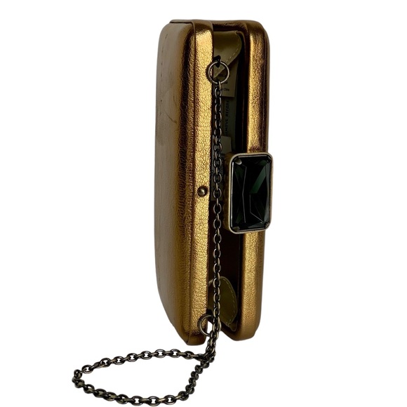 NWT Rare J. Crew Metallic Leather Frame Clutch Retractable Chain Handle - Picture 10 of 13